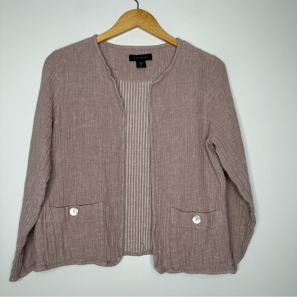 Tahari Linen Blend Pink Cardigan Gauze Size M - Picture 1 of 7